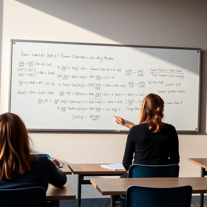 Predavač i student pred ploči s jednadžbama u modernoj učionici
